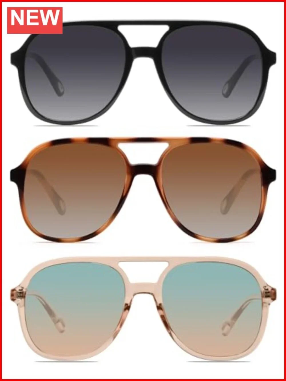 Retro Square Aviator Sunglasses with Double Bridge UV400 Protection